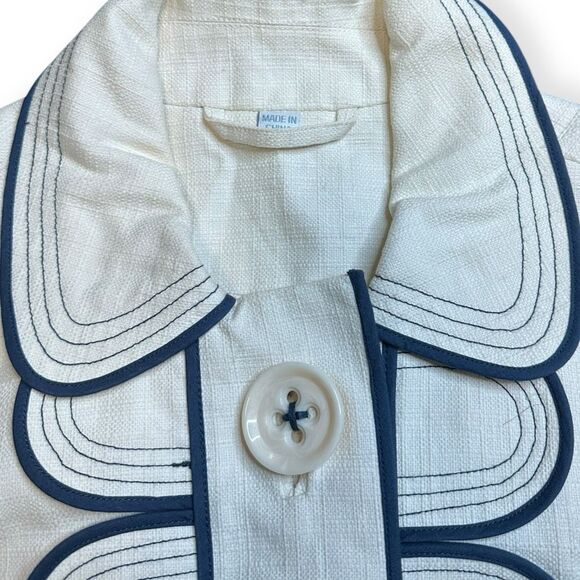BODEN Women’s Ivory Cotton Spring Coat with Navy Blue Trim Size 10 Style #WE258 - Picture 6 of 7